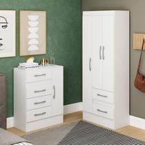 Quarto Completo com Guarda-Roupa 3 Portas e 2 Gavetas e Cômoda 4 Gavetas 1 Porta Branco
