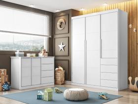Quarto completo com Guarda Roupa 3 Portas e 4 Gavetas + Cômoda 2 Portas e 4 Gavetas Pérola Branco - Phoenix Baby Quarto completo com Guarda Roupa 3 Portas e 4 Gavetas + Cômoda 2 Portas e 4 Gavetas Pérola Branco - Phoenix Baby