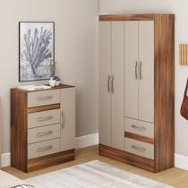 Quarto Completo com Guarda-roupa 4 Portas e 2 Gavetas e Cômoda 4 Gavetas e 1 Porta Quarto Completo com Guarda-roupa 4 Portas e 2 Gavetas e Cômoda 4 Gavetas e 1 Porta