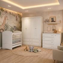 Quarto Completo de Bebê com Berço 3 em 1 Guarda-Roupa 4 Portas e Cômoda Savana Yescasa