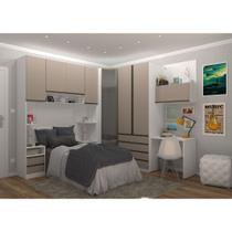 Quarto Completo de Canto Solteiro com 8 Módulos e Vidro Reflecta Prime Plus Luciane Móveis