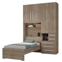 Quarto Completo de Solteiro com Cama e Guarda-Roupa 1225D Castanho