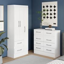 Quarto Completo Guarda-Roupa 3 Portas 2 Gavetas e Cômoda 8 Gavetas Branco Quarto Completo Guarda-Roupa 3 Portas 2 Gavetas e Cômoda 8 Gavetas Branco