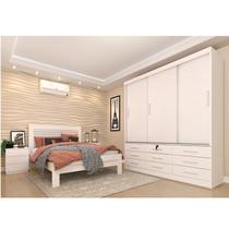 Quarto Completo Guarda Roupa 3 Portas Cama Casal e Mesa de Cabeceira 3 Gavetas Chicago Neve Quarto Completo Guarda Roupa 3 Portas Cama Casal e Mesa de Cabeceira 3 Gavetas Chicago Neve