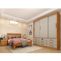 Quarto Completo Guarda Roupa 3 Portas Cama Casal e Mesa de Cabeceira Chicago