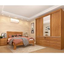 Quarto Completo Guarda Roupa 3 Portas Cama Casal e Mesa de Cabeceira Chicago