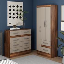 Quarto Completo Guarda-roupa 3 Portas e 2 Gavetas e Cômoda 8 Gavetas