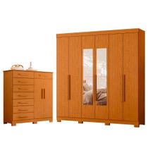 Quarto Completo Guarda Roupa 6 Portas Com espelho Vinci e Cômoda Sapateira Verona