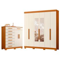 Quarto Completo Guarda Roupa 6 Portas Com espelho Vinci e Cômoda Sapateira Verona