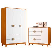 Quarto Completo Guarda Roupa e Cômoda Ipê em MDF