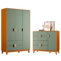 Quarto Completo Guarda Roupa e Cômoda Ipê em MDF