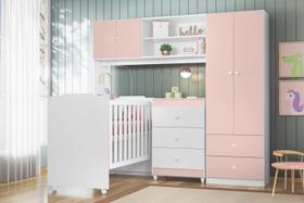 Quarto Completo Infantil Sophia com Roupeiro, Comoda e Berço Rose - Peternella