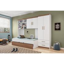Quarto Completo Modulado Solteiro Juvenil 4 peças - 1 Guarda-Roupa , 1 Módulo Aéreo, 1 Cama Solteiro com 1 Auxiliar Chiara