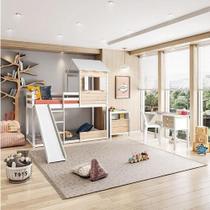 Quarto Completo Montessoriano Club House Wood c/Beliche e Escorregador Branco/Natural - Casatema Quarto Completo Montessoriano Club House Wood c/Beliche e Escorregador Branco/Natural - Casatema