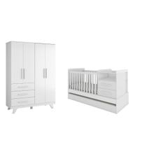 Quarto Completo Moveis Peroba Berço Multifuncional MDF Branco