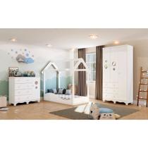 Quarto Completo Moveis Peroba Infantil Cama Montessoriana MDF Branco