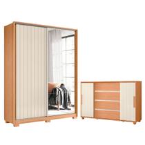 Quarto Completo Porta De Correr Guarda Roupa Com Espelho Frizatto e Cômoda Evidenza