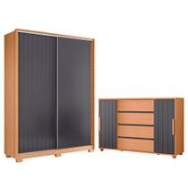 Quarto Completo Porta De Correr Guarda Roupa Frizatto e Cômoda Evidenza