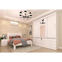 Quarto Completo Roupeiro 3 Portas, Cama Casal e Mesa de Cabeceira 3 Gavetas Chicago Tcil Móveis