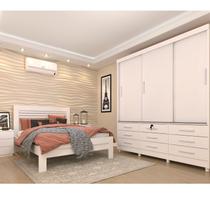 Quarto Completo Roupeiro 3 Portas, Cama Casal e Mesa de Cabeceira 3 Gavetas Chicago Tcil Móveis