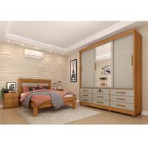 Quarto Completo Roupeiro 3 Portas, Cama Casal e Mesa de Cabeceira Chicago Cinamomo/Off White Quarto Completo Roupeiro 3 Portas, Cama Casal e Mesa de Cabeceira Chicago Cinamomo/Off White