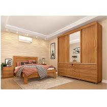 Quarto Completo Roupeiro 3 Portas, Cama Casal e Mesa de Cabeceira Chicago