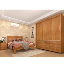 Quarto Completo Roupeiro 3 Portas, Cama Casal e Mesa de Cabeceira Chicago