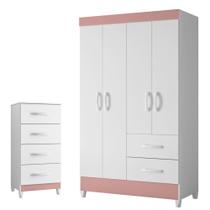 Quarto Completo Solteiro Guarda Roupa 4 Portas Cômoda e Mobi