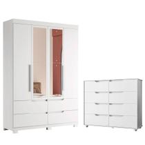 Quarto Completo Solteiro Guarda Roupa com Espelho e Cômoda Doble