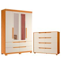 Quarto Completo Solteiro Guarda Roupa com Espelho e Cômoda Doble