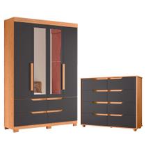 Quarto Completo Solteiro Guarda Roupa com Espelho e Cômoda Doble