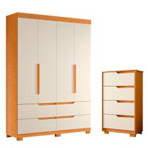 Quarto Completo Solteiro Guarda Roupa Doble e Cômoda Sole