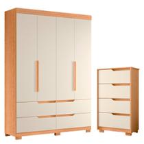 Quarto Completo Solteiro Guarda Roupa Doble e Cômoda Sole