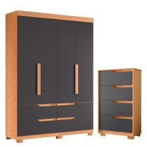 Quarto Completo Solteiro Guarda Roupa Doble e Cômoda Sole