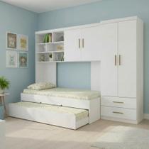 Quarto Completo Solteiro Juvenil 4 Peças com Guarda Roupa e Bicama Modulado Chiara Branco