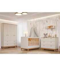 Quarto de Bebê 1 Berço 1 Cômoda 6 Gavetas 1 Guarda Roupas 4 Portas 4 Gavetas Chantilly Off White / Nature Quarto de Bebê 1 Berço 1 Cômoda 6 Gavetas 1 Guarda Roupas 4 Portas 4 Gavetas Chantilly Off White / Nature