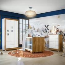 Quarto de Bebê 100% MDF Berço Minicama com Colchão, Cômoda e Guarda Roupa 3 Portas Life