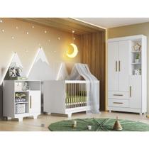 Quarto de Bebê 100 MDF Berço Minicama com Colchão, Cômoda e Guarda Roupa Flocos Tigus Baby
