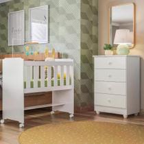 Quarto de Bebê 100% MDF Com Mini Berço e Cômoda Soft Life Branco
