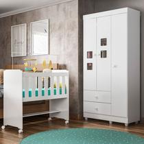 Quarto de Bebê 100% MDF com Mini Berço E Roupeiro Life 3 Portas