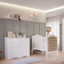 Quarto de Bebê 2 Peças com Berço Capitonê Cômoda 4 Gavetas Aquarella Espresso Móveis Branco Quarto de Bebê 2 Peças com Berço Capitonê Cômoda 4 Gavetas Aquarella Espresso Móveis Branco