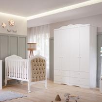 Quarto de Bebê 2 Peças com Berço Capitonê e Guarda-roupa 4 Portas 4 Gavetas Aquarella Espresso Móvei
