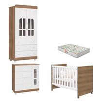 Quarto de Bebê 2 Portas Katatau Flex Branco Mezzo Castani com Colchão Gazin Reller