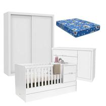 Quarto de Bebê 2 Portas Tutto New com Berço Multifuncional Formare Branco Acetinado e Colchão - Matic
