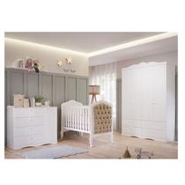 Quarto de Bebê 3 Peças com Berço Capitonê Cômoda 4 Gavetas e Guarda Roup. 4 Pts 4 Gavetas Aquarella