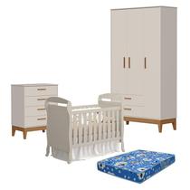 Quarto de Bebê 3 Portas com Cômoda Gaveteiro Flip e Berço Americano Danny Areia Acetinado com Colchão Ortobom - Reller Quarto de Bebê 3 Portas com Cômoda Gaveteiro Flip e Berço Americano Danny Areia Acetinado com Colchão Ortobom - Reller