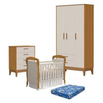 Quarto de Bebê 3 Portas com Cômoda Gaveteiro Flip e Berço Americano Danny Areia Savana Acetinado com Colchão Ortobom - Reller