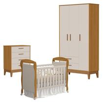 Quarto de Bebê 3 Portas com Cômoda Gaveteiro Flip e Berço Americano Danny Areia Savana Acetinado - Reller Quarto de Bebê 3 Portas com Cômoda Gaveteiro Flip e Berço Americano Danny Areia Savana Acetinado - Reller