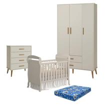 Quarto de Bebê 3 Portas com Cômoda Gaveteiro Isis e Berço Americano Danny Areia Acetinado com Colchão Ortobom - Reller Quarto de Bebê 3 Portas com Cômoda Gaveteiro Isis e Berço Americano Danny Areia Acetinado com Colchão Ortobom - Reller