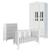 Quarto de Bebê 3 Portas com Gaveteiro Ariel Branco Brilho Carolina